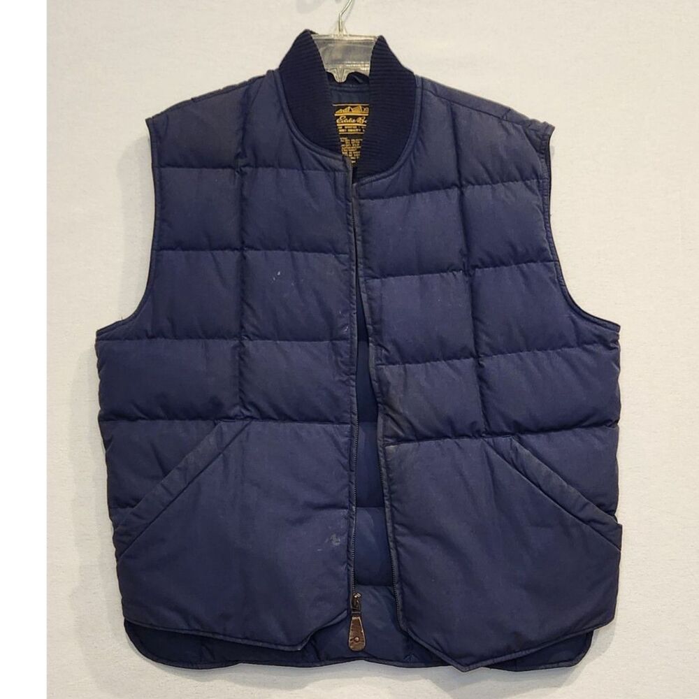 80s Eddie Bauer Goose Down Puffer Vest Navy Men's Large Quilted Downlight Vtg